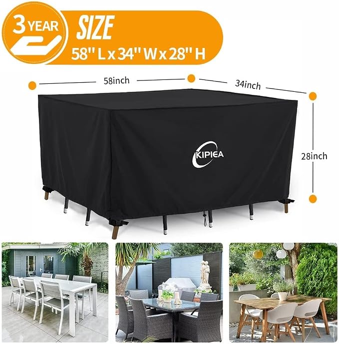 Kipiea Outdoor Furniture Covers Waterproof, 420D Heavy-Duty Patio Furniture Set Covers, No Tears Anti UV No Fading (58" L×34" W×28" H) - Image 2