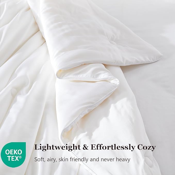 Globon Cooling Comforter Oversized King,Lightweight Summer Comforter for Hot Sleepers,Ultra Soft Bamboo Viscose Fabric, Breathable & Moisture Wicking,Soy Fiber Blend Fill, White