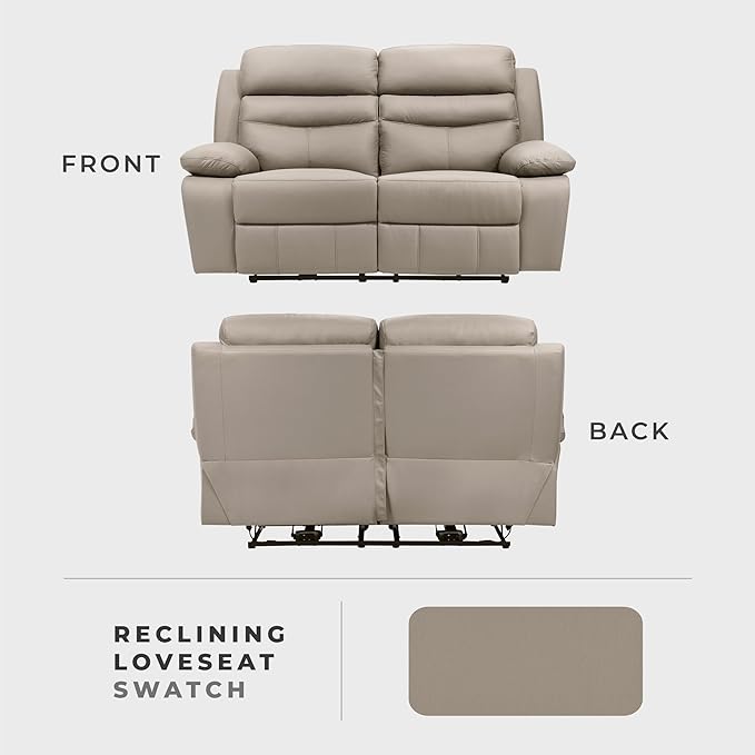 Lexicon Recliner Sofa for Living Room, Double Reclining RV Couch, Power Wall Hugger Recliner Home Theater Seating Leather Match Reclining Sofa, with USB Charge Port, 64''W Loveseat, Latte