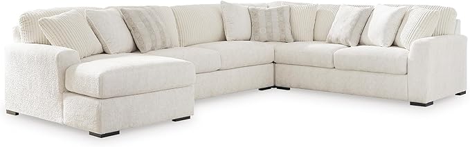 Signature Design by Ashley Chessington Modern U-Shaped Anti Sag 4-Piece Sectional with Chaise, Reversible Seat Cushions and 9 Accent Pillows, White