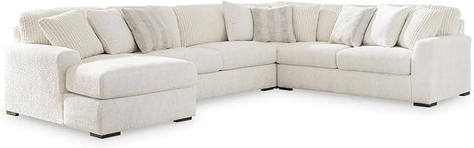 Signature Design by Ashley Chessington Modern U-Shaped Anti Sag 4-Piece Sectional with Chaise, Reversible Seat Cushions and 9 Accent Pillows, White