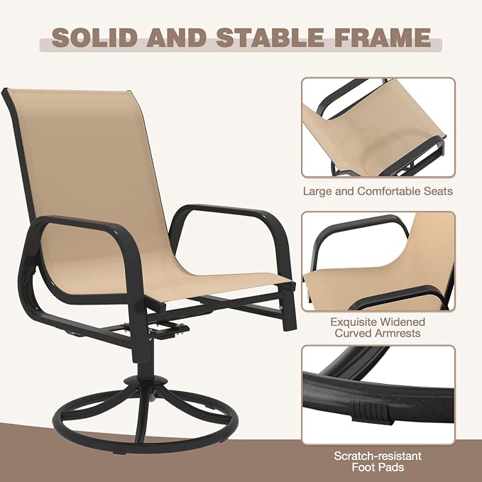 MELLCOM Patio Swivel Chair Set of 6, High Back Textilene Outdoor Dining Chairs with E-Coating Metal Frame, All-Weather Outdoor Furniture Rocker for Backyard, Porch, Garden, Lawn, Beige - Image 6