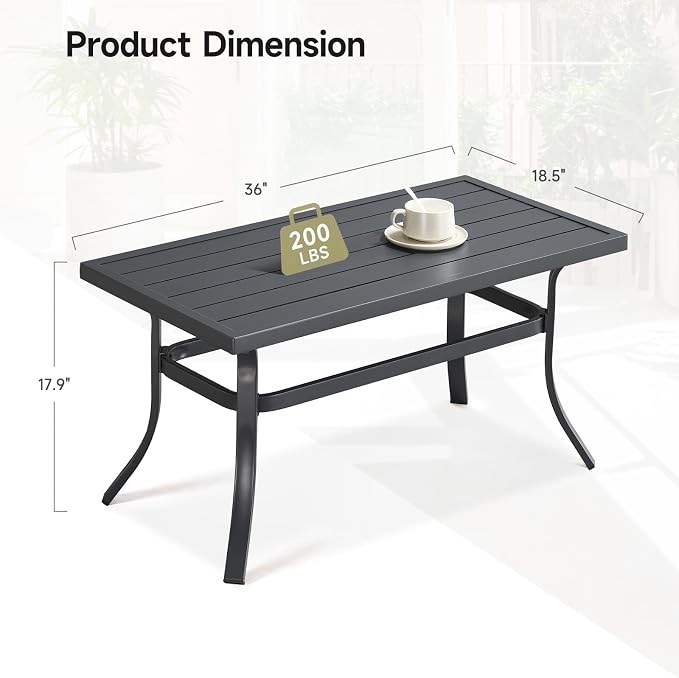 ONBRILL Small Metal Outdoor Coffee Side Table, Steel Coffee Tables for Patio, Outside, Garden, Balcony, Backyard and Living Room, Rectangle, Grey - Image 3