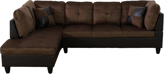FONTOI L Shaped Sectional Couch with Otttoman, 103" Sectional Sofa for Living Room Flannel Modular Couches with Cup Holders for Bedroom, Apartments, Brown