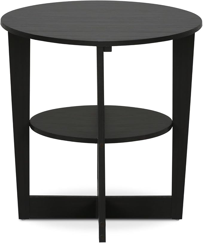 Furinno JAYA Side Table, 2-Tier Round Modern End Table with Oval Tabletop, Night Stand, Bedside Table with Open Shelf, for Living Room, Bedroom, Walnut - Image 8