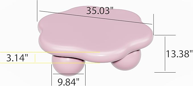 35" Cloud Coffee Table with 3 Ball Legs, Modern Minimalist Petal Center Table for Living Room, Low Cute Small MDF Tea Table for Bedroom, Small Space Apartment-Pink