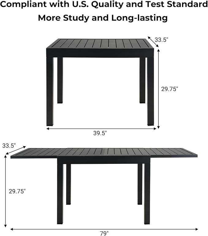 Grand patio 7-Piece Outdoor Dining Set for 6 with 1 Rectangle Expandable Table for 4-6 Person, Metal Woven Wicker Fixed Patio Chairs with Thickened Cushions for Yard, Poolside, Deck (Black) - Image 2