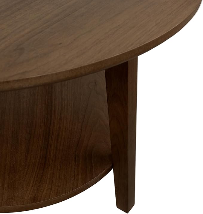 2-Tier Round Coffee Table Wood Nesting Side Table (Walnut Coffee Table, 28x28x18)