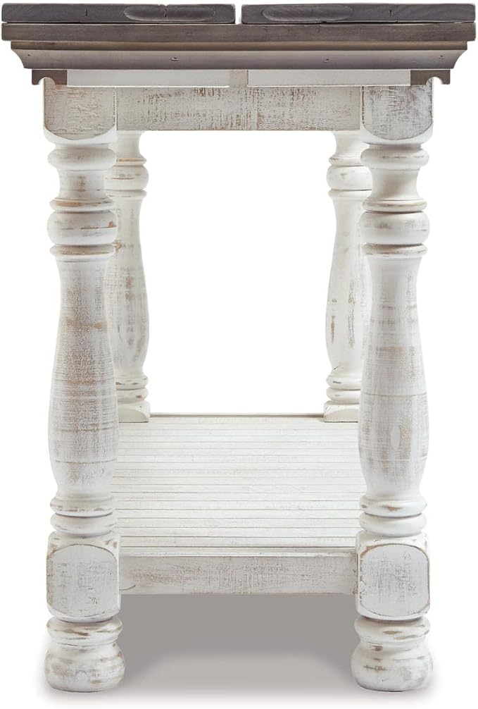 Signature Design by Ashley Havalance Farmhouse Sofa Table, Flip Top Design for Additional Dining Space and Fixed Lower Shelf, Gray & White with Weathered Finish
