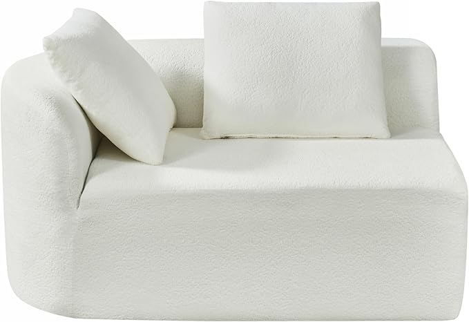 Merax 116" Curved Polyester Sectional Sofa, Modern Pearl Upholstery 3 Seat Cloud Couch with Chaise Lounge & 4 Pillows for Living Room, Beige