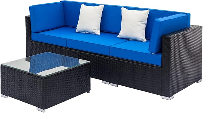 Outvita Outdoor Patio Conversation Sets, 7 Pieces PE Rattan Sofa Wicker Patio Furniture Sets with Washable Cushions Outdoor Indoor Use Backyard Porch Garden Poolside