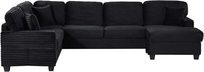 125.2" Sectional Sofa U-Shaped Upholstered Sofa L-Shaped Couch with a Movable Ottoman and Side Storage Pockets for Living Room, Black