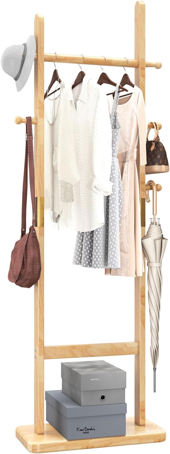 Aibiju Coat Rack Freestanding, Coat Tree with 2 Main Rods and Stable Design, Clothes Racks for Hanging Coats Clothes Suits Jacket, Easy to Assemble and Very Sturdy, Natural Wood Color USYD-202 by Aibijusolidwoodfurniture