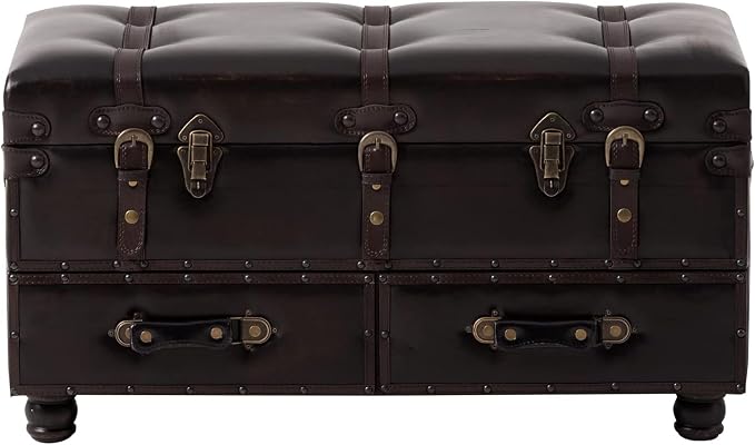 Vintage Storage Bench Upholstered Mid-Century Faux Leather Storage Ottoman Bed Bench Storage Chest for Hallway, Entryway, Bedroom, Dark Brown by COZAYH