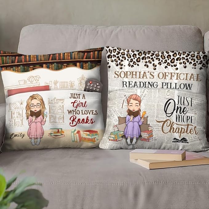 Custom Pocket Pillow, Personalized Bookish Gifts for Book Lovers, Booknerds, Bookworms, Just A Girl Who Loves Book, Books Themed Gifts for Women, Librarian Gift for Women Teacher Students