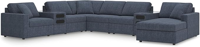 Signature Design by Ashley Modern Modmax Stain Resistant U-Shape Left-Arm Facing 8-PC Sectional with Chaise and Audio Consoles, Dark Blue