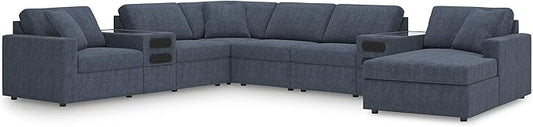 Signature Design by Ashley Modern Modmax Stain Resistant U-Shape Left-Arm Facing 8-PC Sectional with Chaise and Audio Consoles, Dark Blue