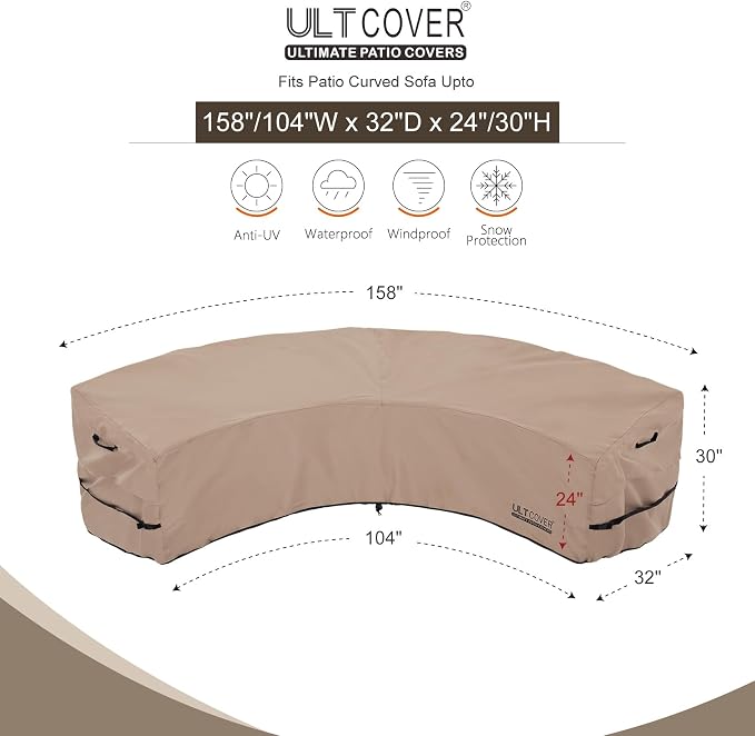 ULTCOVER Patio Curved Sofa Cover Waterproof for 4-6 Seater Outdoor Sectional Furniture Couch 158"(Back Arc Length) x 104"(Front Arc Length) - Image 2