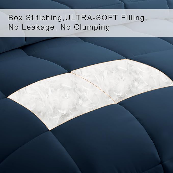 COHOME Oversized Queen Size Comforter, All-Season Quilted Down Alternative Duvet Insert, Luxury Hotel GentleSoft Comforter with Anti-Clump Tech & 8 Tabs - Reversible - Navy Blue 98 x98 inches
