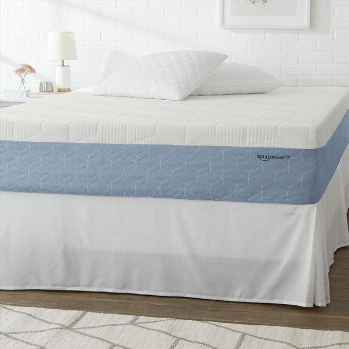 Amazon Basics Cooling Gel Memory Foam Mattress, Medium Firm, CertiPUR-US Certified, Full Size, 75 x 54 x 12 inches, White/Gray