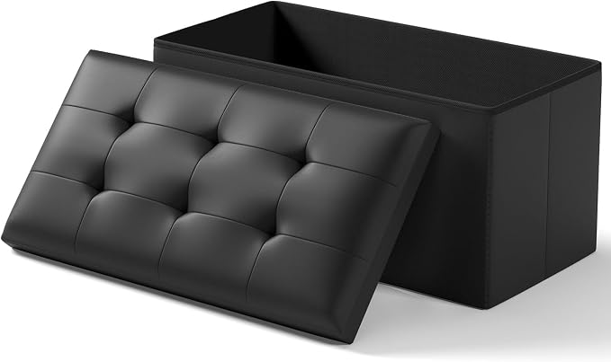 OS MOTOR Folding Storage Ottoman Bench, Multi-Functional Ottoman Foot Rest, End of Bed Bench, Storage Chest for Living Room, Bedroom, Hallway, Entryway, Holds Up to 600 lbs (Black, 30 Inches) by OSMOTORHOME