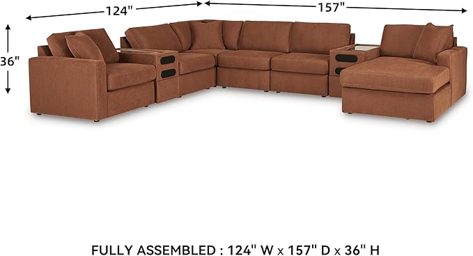 Signature Design by Ashley Modern Modmax Stain Resistant U-Shape Left-Arm Facing 8-PC Sectional with Chaise and Audio Consoles, Orange