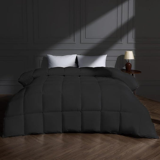 puredown® Goose Feather Down Fiber Comforter Twin Size, Lightweight 100% Cotton Duvet Insert Medium Warmth, Cloud Soft Hotel Luxury Collection Bedding Comforters Black 68"x90"