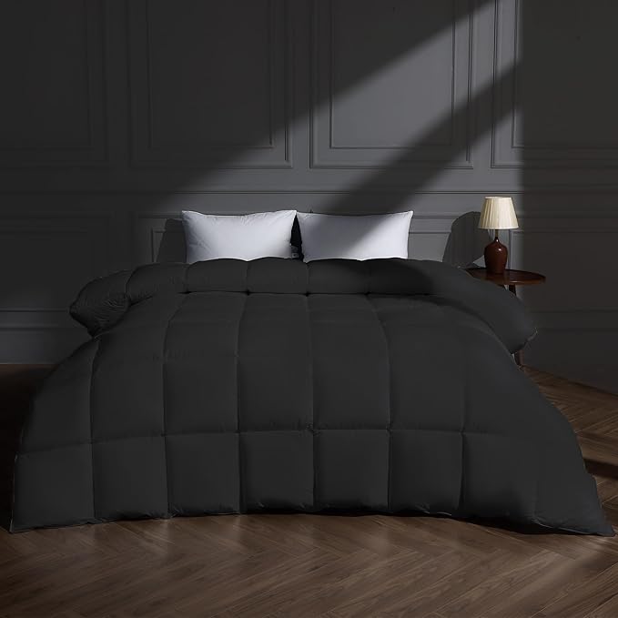puredown® Goose Down Feather Comforter Duvets Set (Lightweight-Black, Full/Queen)