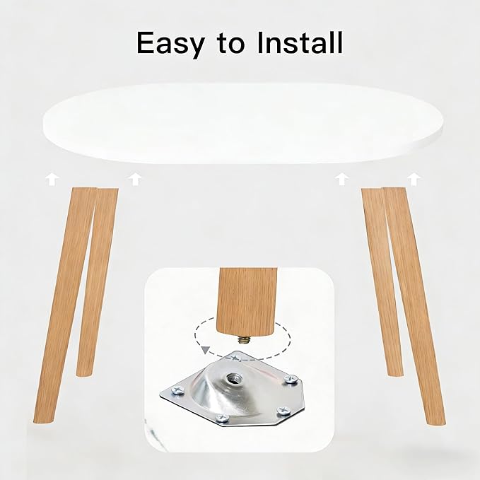 Coffee Table Low Table with 4 Solid Wood Leg, Floor Table Desk for Sitting on The Floor, Small Oval Coffee Table for Small Space, Side Table Japanese Coffee Table for Living Room Apartment Home, White