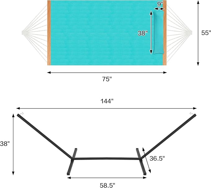 Homgava Two Person Hammock with Stand for Outside Heavy Duty, Outdoor Patio Hammock with Portable Steel Stand, Large Double Hammocks,480lbs Capacity.(Aruba) - Image 4