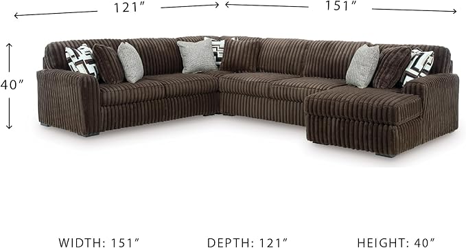 Signature Design by Ashley Midnight-Madness Casual U-Shaped Anti Sag 4-Piece Sectional with Chaise, Reversible Seat Cushions and 9 Accent Pillows, Dark Brown