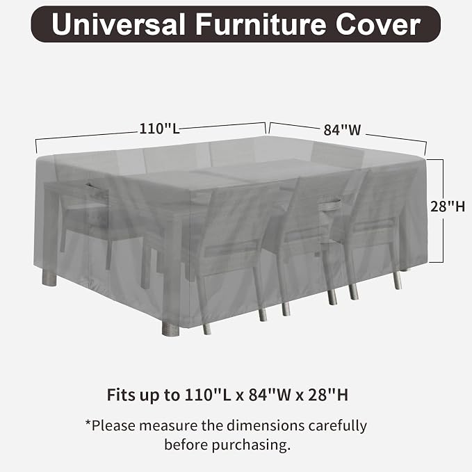 PureFit Patio Furniture Covers, Outdoor Table Furniture Cover Waterproof Rectangle, Patio Sectional Couch Set Cover for Deck, Lawn and Backyard, UV Resistant, 110"L x 84"W x 28"H, Gray - Image 2