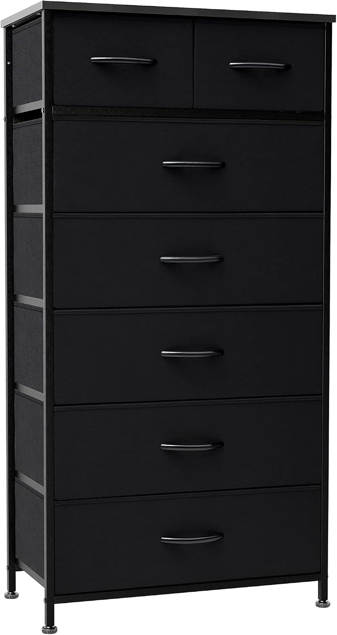 Crestlive Products Vertical Dresser Storage Tower - Sturdy Steel Frame, Wood Top, Easy Pull Fabric Bins, Handles - Organizer Unit for Bedroom, Hallway, Entryway, Closets - 7 Drawers (Black) by CrestliveProducts