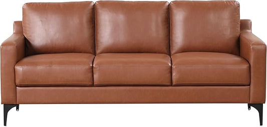 Serta Triton 78" Sofa, Transitional Modern, Dreamcoil Comfort, Metal Legs, Vegan Leather, Brown