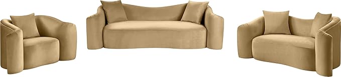 Meridian Furniture 44052Camel-S Destin Collection Modern | Contemporary Sofa with Ultra Luxe Camel 460 GSM Velvet, Rich Curves, 91" W x 34.5" D x 31" H, Camel