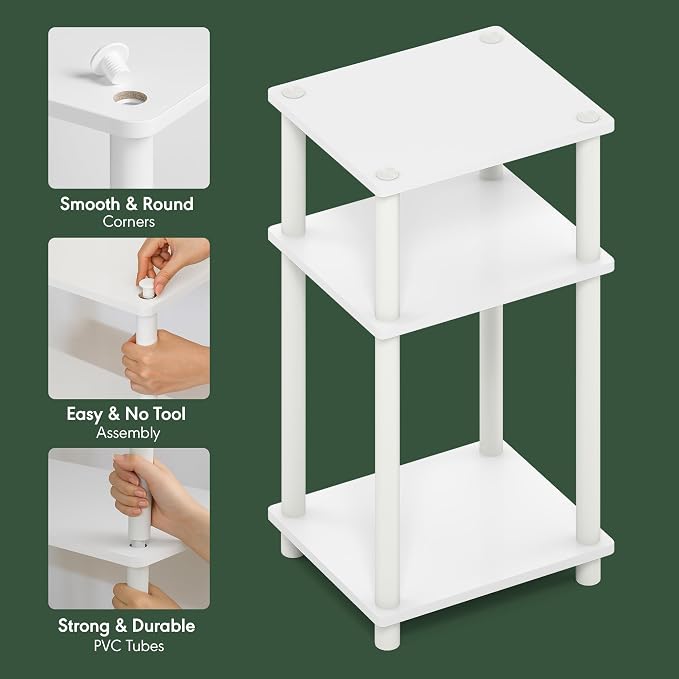 Furinno Just Turn-N-Tube Open Storage Nightstand, 1 Pack, 3-Tier, White/White - Image 4
