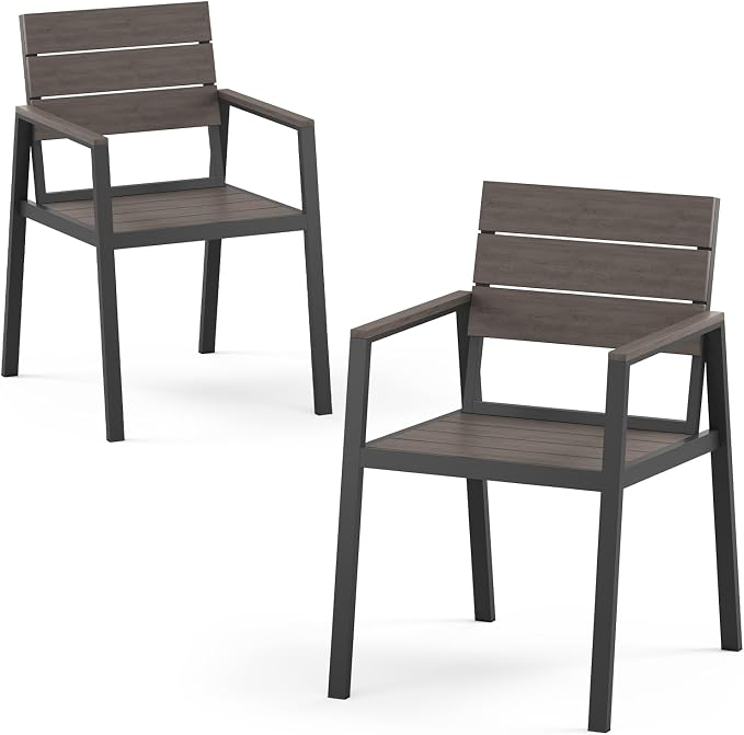 Outdoor Dining Chiars Set of 2, Aluminum Patio HDPS Outdooor Dining Chiars, All Weather Patio Furniture Set (Charcoal) by ComfCove