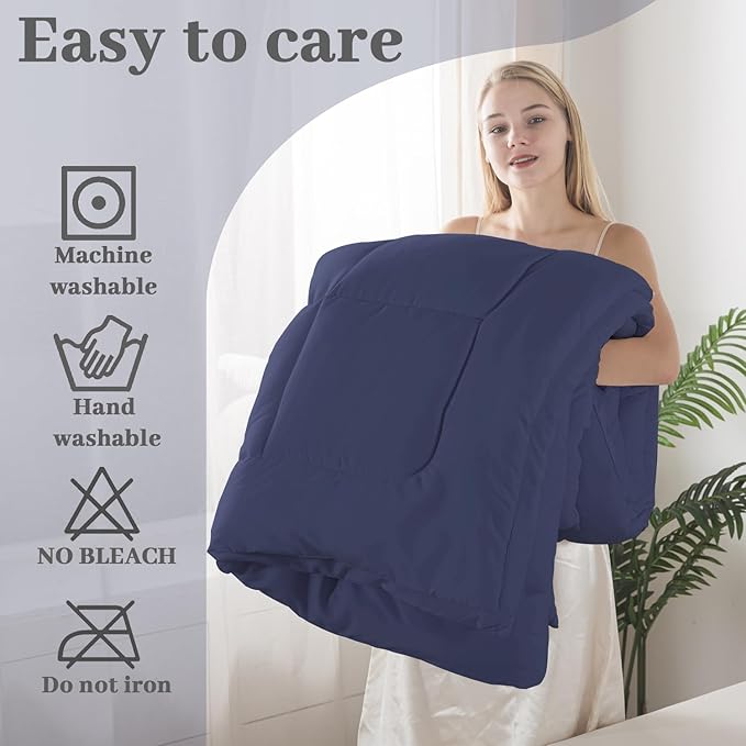 BedTreat Down Alternative Comforter Queen Duvet Insert with Corner Tabs, All Season Quilted Bed Comforter Box-Stitched Queen Comforter Blue，Machine Washable Microfiber Bedding