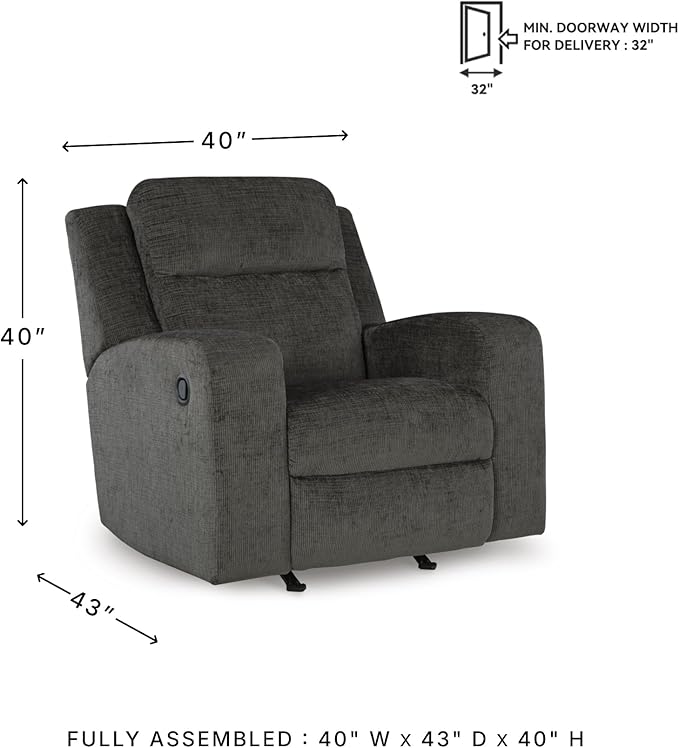 Signature Design by Ashley Kanlow Casual Manual Rocker Recliner with Track Arms, Gray