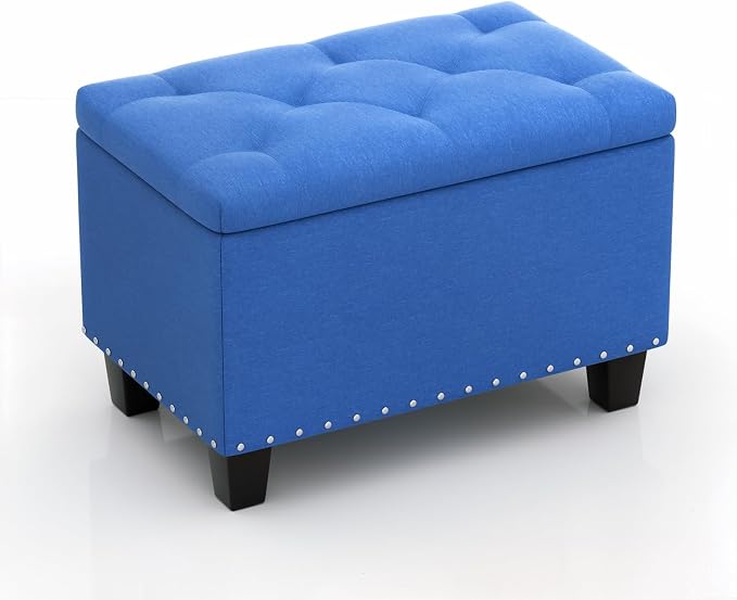 Magshion Storage Ottoman, 25 Inches Ottoman Foot Rest Stool with Hinged Lid, Ottomans with Storage for Living Room, Bedroom, Entryway, 600 lbs Capacity, Blue by Magshion