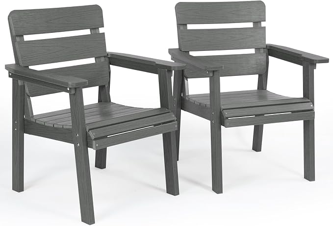 Outdoor Patio Dining Chair Set of 2, All-Weather Patio Chairs with Armrests, Ergonomic Design, Ideal for Garden, Poolside, Backyard, Deck, Dark Gray by Kibaso