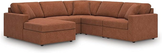 Signature Design by Ashley Casual Modmax Stain Resistant U-Shape Right-Arm Facing 5-Piece Sectional with Chaise and Reversible Cushion, Orange