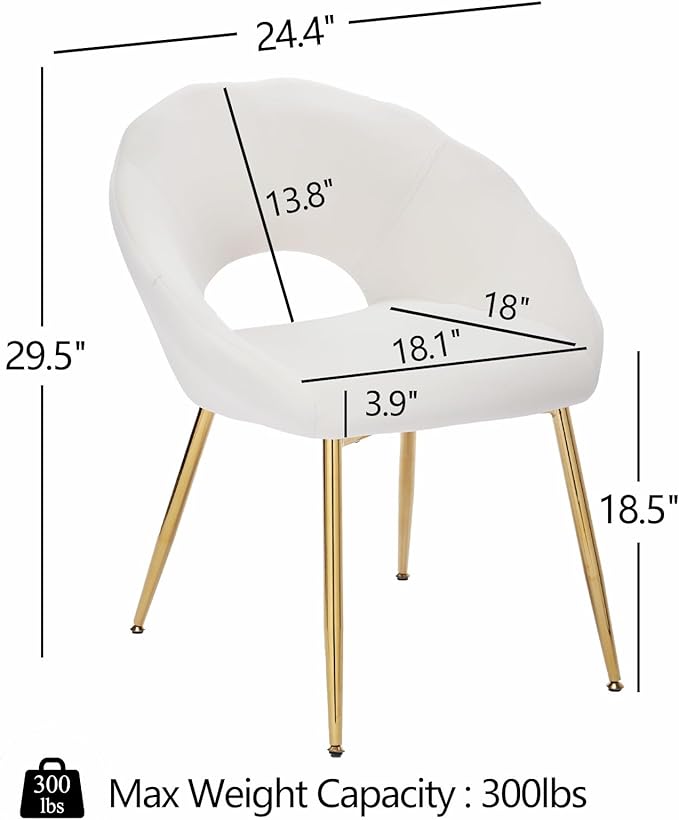 Modern Vanity Chair, Living Room Chair with Gold Metal Legs,Velvet Dining Chair, Comfy Accent Chair for Makeup Room, Waiting Room, Dressing Room, Bedroom, Dining Room, Home Office (2, Beige)