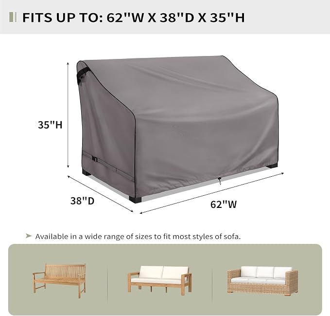 KylinLucky Outdoor Furniture Covers Waterproof, 3-Seater Patio Sofa Cover Fits up to 62W x 38D x 35H inches - Image 2