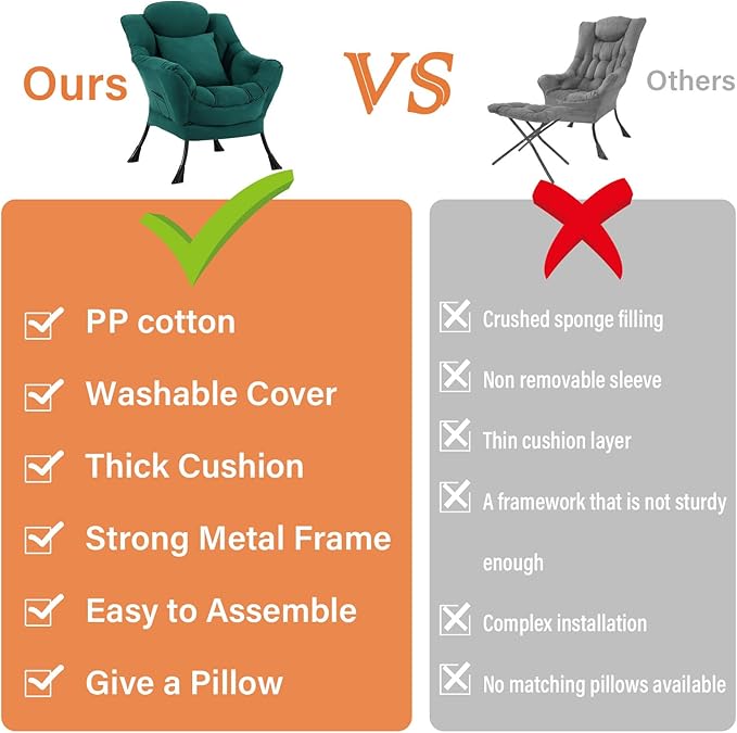 Lazy Chair for Living Room, Large Dark Green Accent Chair with a Throw Pillow, Leisure Sofa Chair Set, Comfy Reading Chair for Bedroom, Dorm Room, Office