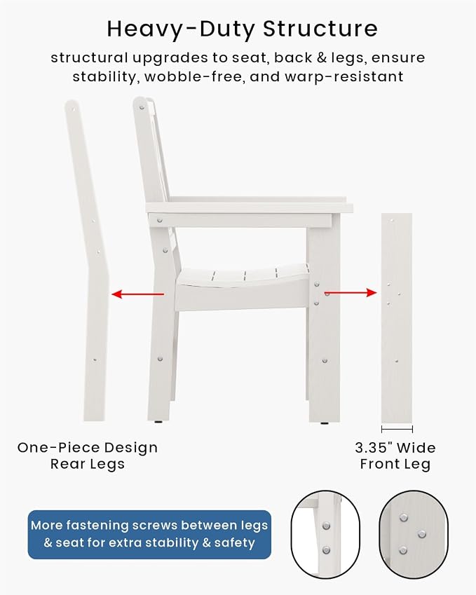 7-Piece Outdoor Dining Set, HDPE All-Weather Patio Table and Chairs Set for 6, Outdoor Patio Furniture Sets with Umbrella Hole for Outside, Deck, Backyard, Garden (White) - Image 5