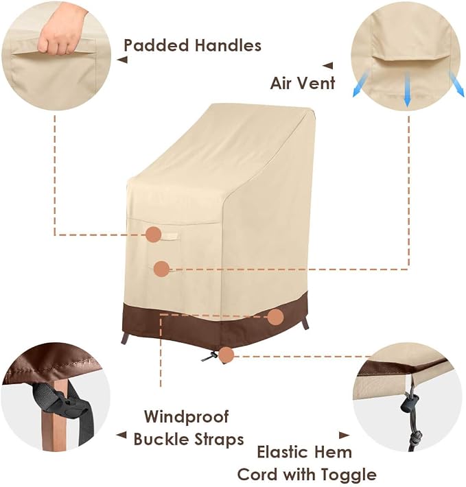 Vailge Stackable Patio Chair Cover,100% Waterproof Outdoor Chair Cover, Heavy Duty Lawn Patio Furniture Covers,Fits for 4-6 Stackable Dining Chairs,2 Pack-36 Lx28 Wx47 H,Beige&Brown - Image 5