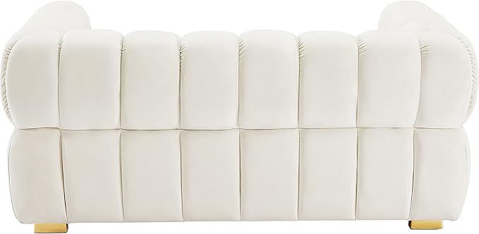Meridian Furniture 670Cream-L Gwen Collection Modern | Contemporary Velvet Upholstered Loveseat with Deep Biscuit Tufting