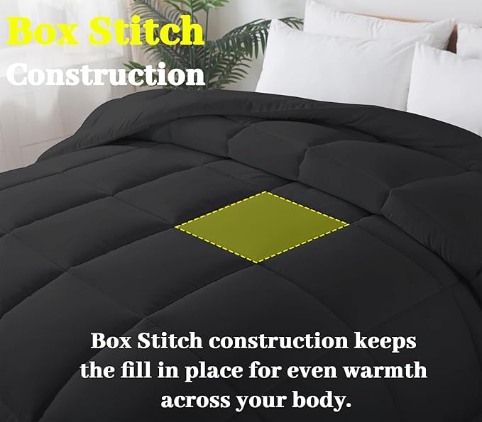 BedTreat Down Alternative Duvet Insert with Corner Tabs, All Season Quilted Bed Comforter Box-Stitched Full Comforter Black, Machine Washable Microfiber Bedding