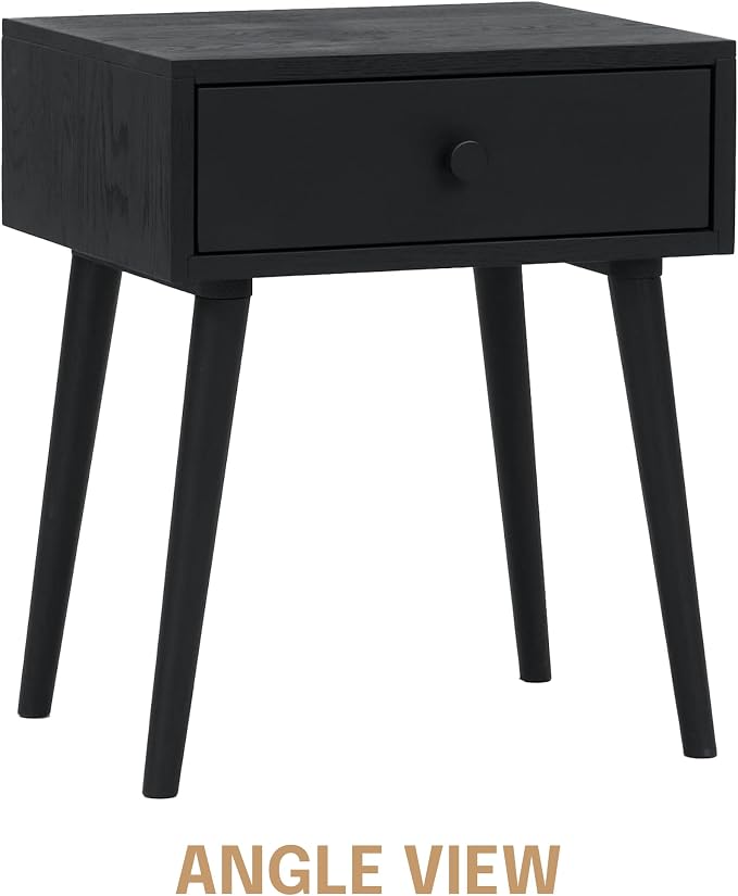 NTC Solid Oak Lux Nightstand with Drawer, Mid Century Modern Side Table Bedroom, Bedside Furniture, Night Stand, End Table, Easy Assembly - Burnt Black - Image 4